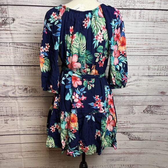 Tommy Bahama Flora Off Shoulder Dress Coverup XS Navy Belt Tropical Hawaiian NWT - Picture 7 of 16